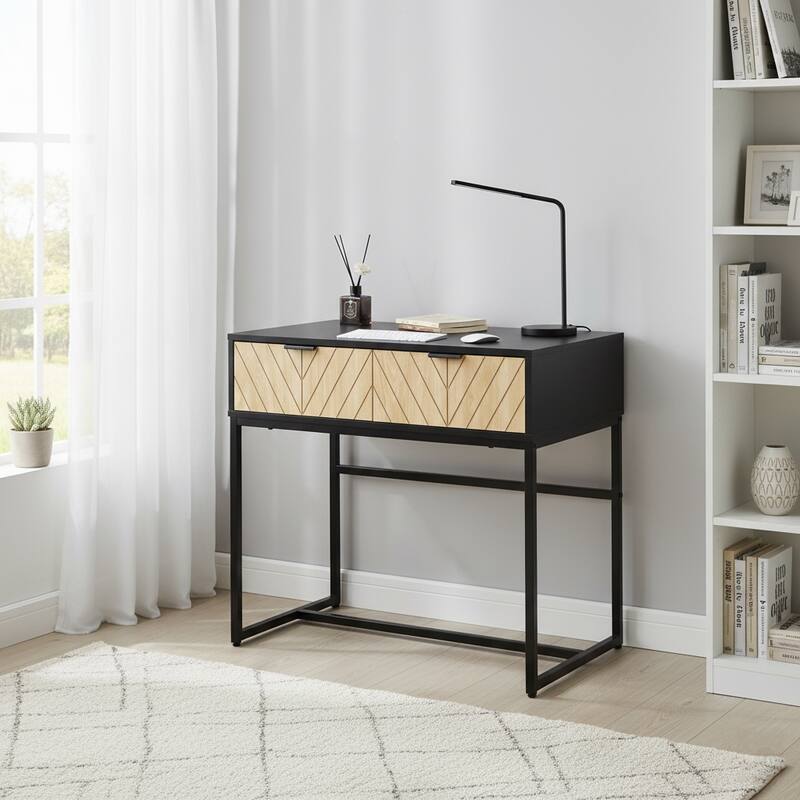 Bali Coastal Modern 2 Drawer Black Console Table - Black