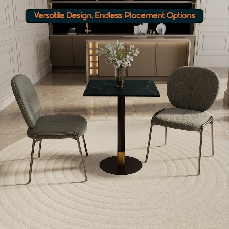 Vail Square Dining Table with 24 in. MDF Tabletop in Black Stainless Steel Round Pedestal Base with Gold Accent Kitchen Table