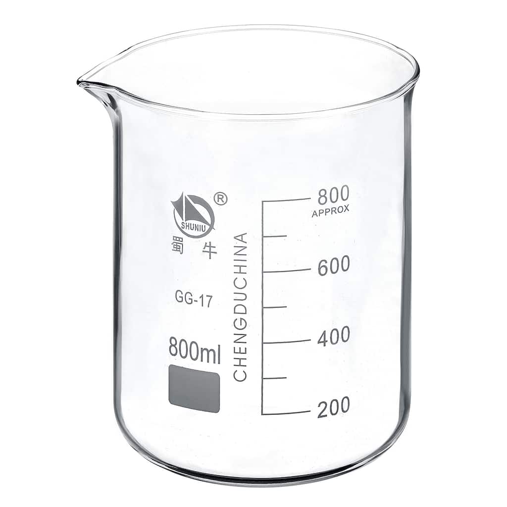 800ml Low Form Glass Beaker, 3.3 Borosilicate Lab Measuring Cups - Clear