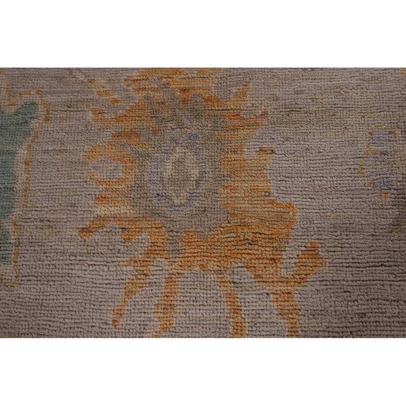 Vegetable Dye Beige Oushak Turkish Rug Hand-Knotted Wool Carpet - 8'1" x 9'8"
