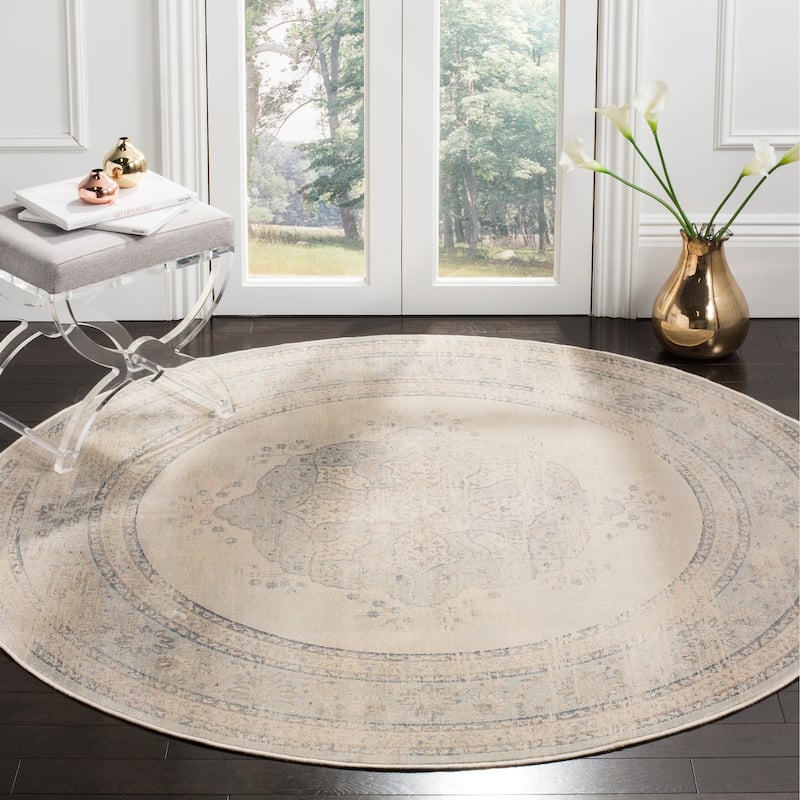 SAFAVIEH Vintage Priscilla Oriental Distressed Viscose Rug - 6' Round - Light Blue/Cream