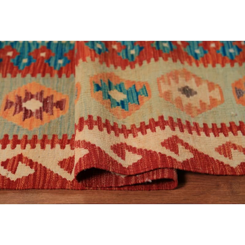 Trellis Geometric Kilim Oriental Area Rug Hand-Woven Wool Carpet - 8'2"x 9'6"