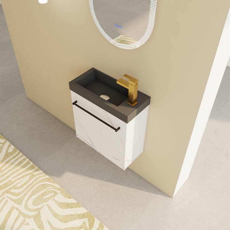 20" Wall-Mounted Floating Bathroom Vanity with Black Resin Sink, Soft-Close Doors & Ample Storage, Space-Saving Design
