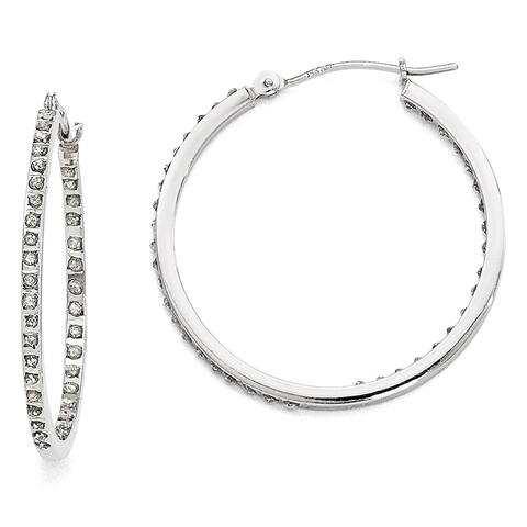 Curata 14k White Gold Diamond Accent Round Hinged Hoop Earrings (2x30mm)