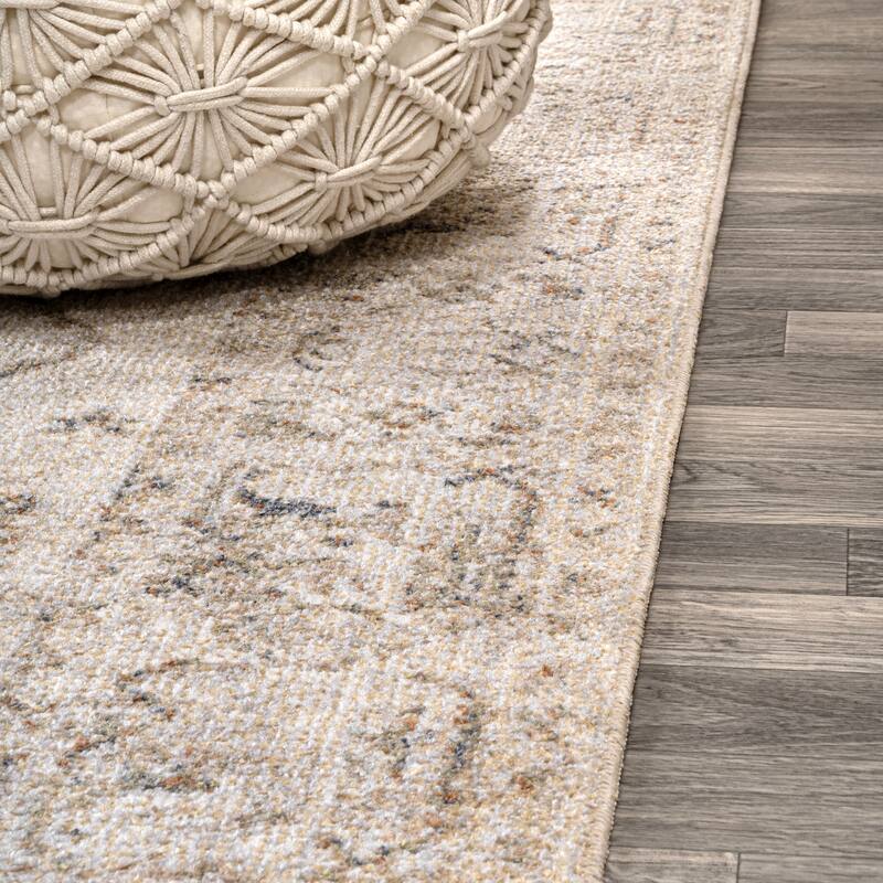JONATHAN Y Retro Vintage Native American Medallion Machine-Washable Cream/Brown Area Rug