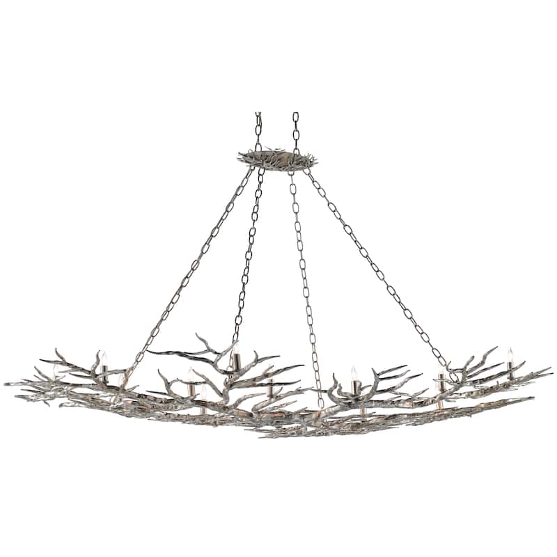Currey & Company Rainforest Silver Chandelier - 46.25"h x 74"w x 46.75"d - 46.25"h x 74"w x 46.75"d - Silver Leaf