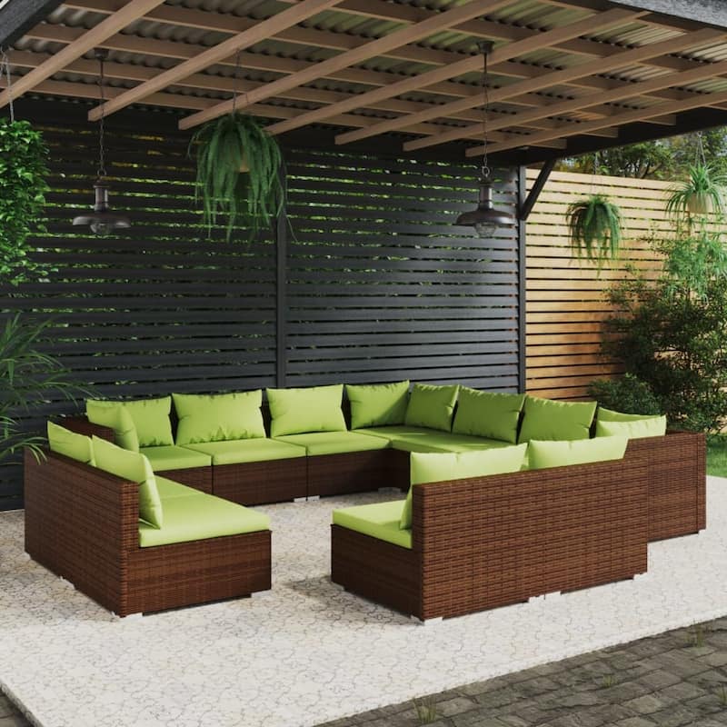vidaXL Patio Lounge Set with Cushions Brown Poly Rattan - 27.6" x 27.6" x 24" - 27.6" x 27.6" x 24"