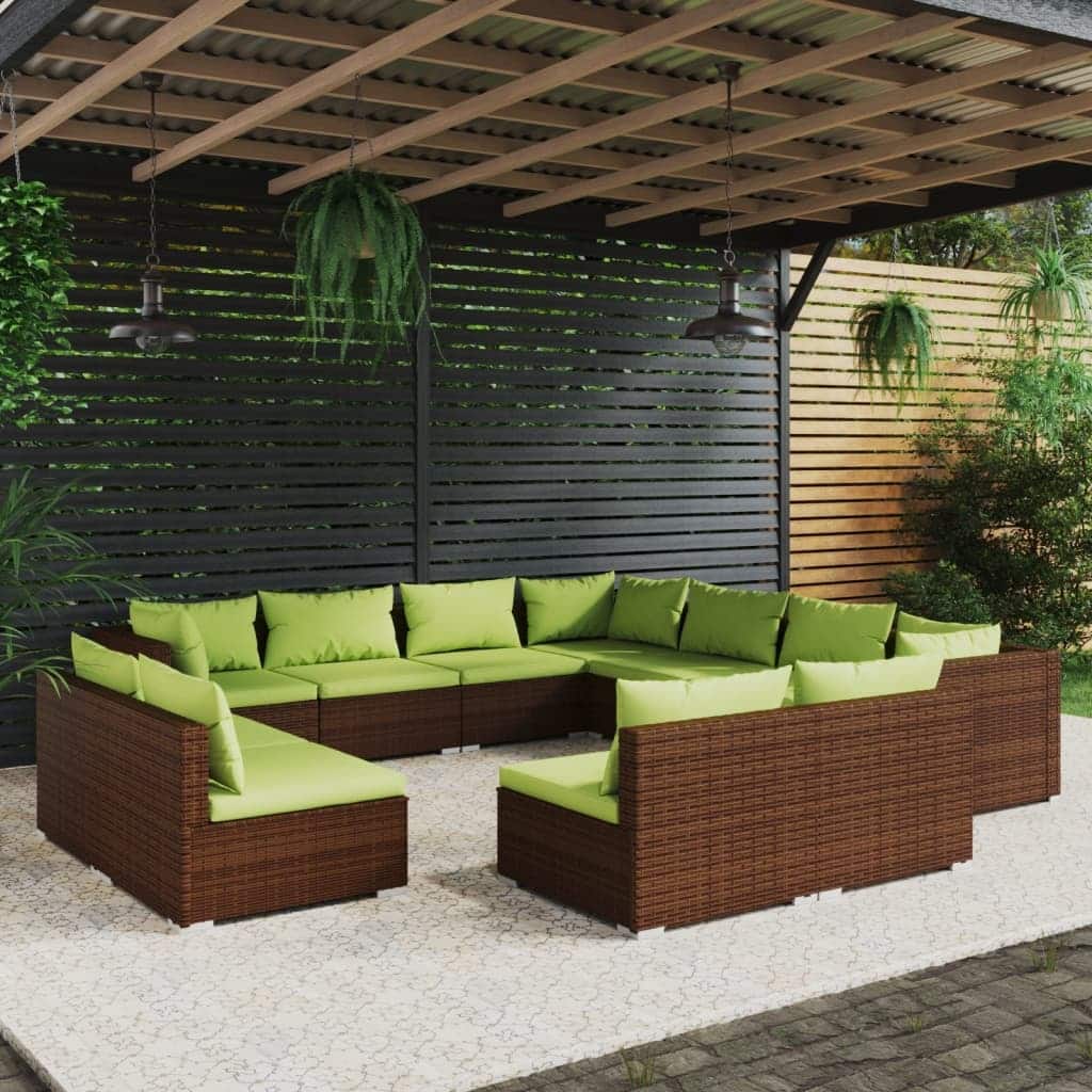 vidaXL Patio Lounge Set with Cushions Brown Poly Rattan - 27.6" x 27.6" x 24" - 27.6" x 27.6" x 24"