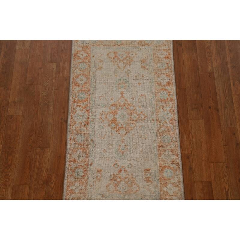 Geometric Oushak Turkish Oriental Rug Wool Hand-knotted Foyer Carpet - 2'0" x 3'10"