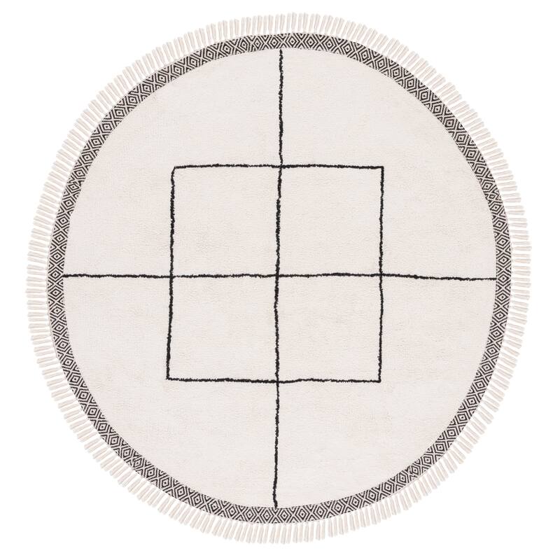 SAFAVIEH Easy Care Machine Washable Fairy Josefine Rug - 6' Round - Ivory/Black - Round