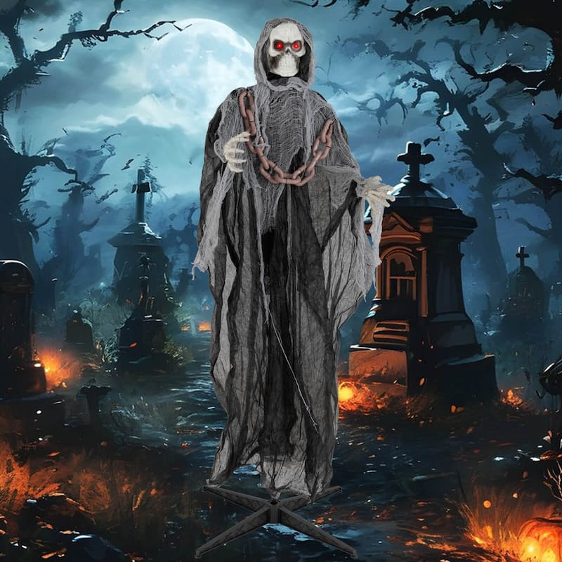 Costway 6.4 FT Standing Grim Reaper Halloween Animatronic Decoration