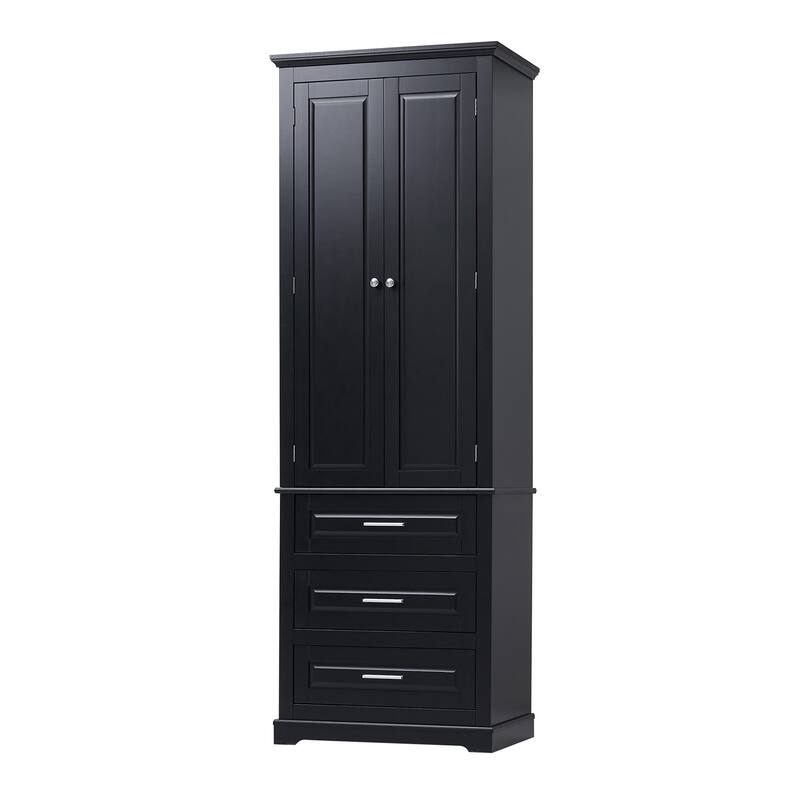 GDFStudio - Ashton Tall Storage Cabinet with Drawers, Adjustable Shelves