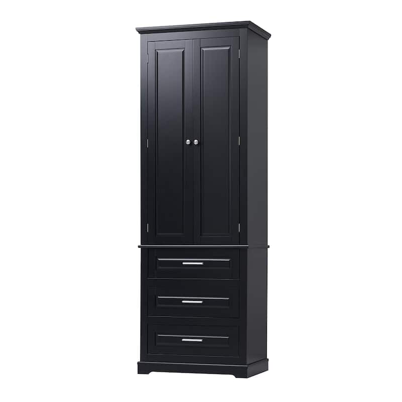 Roomfitters Tall Storage Cabinet with 3 Drawers for Bathroom or Office Freestanding Painted MDF Frame