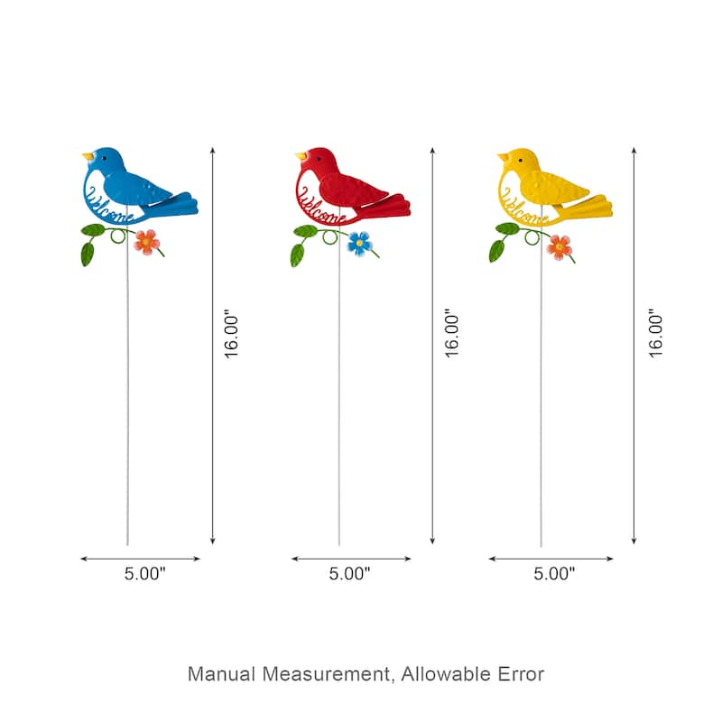 Glitzhome Set of 3 Metal Spring Garden Butterfly Birds Yard Stakes