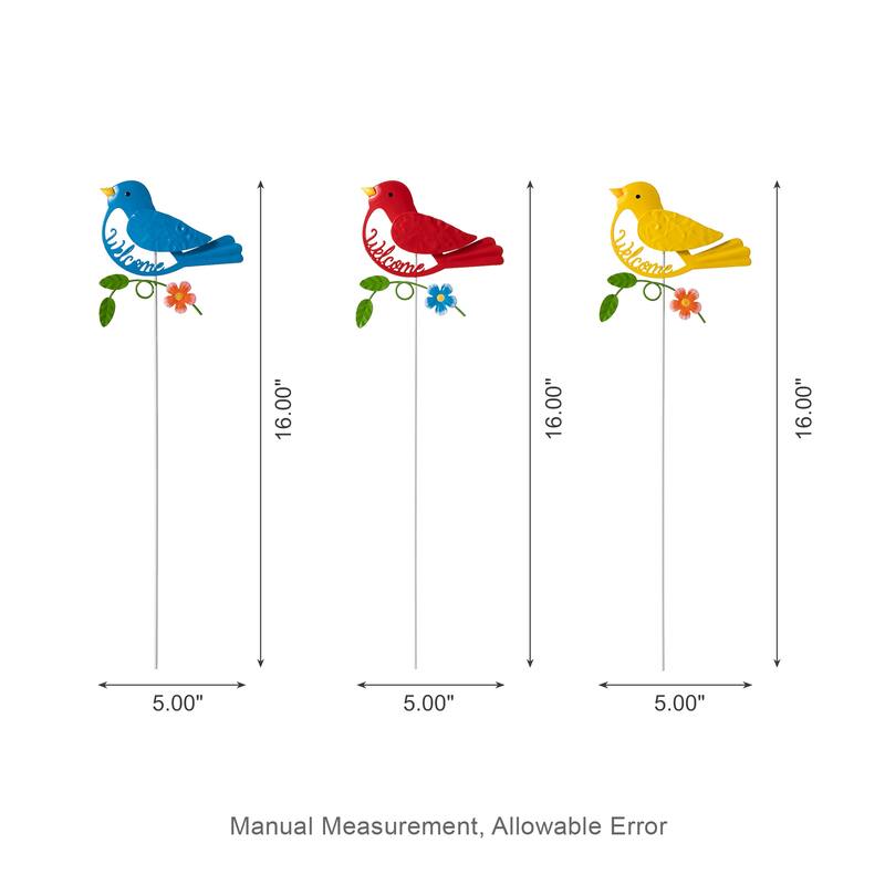 Glitzhome Metal Dimensional Flower Butterfly "Welcome" Birds Yard Stakes or Wall Decor (Set of 3)