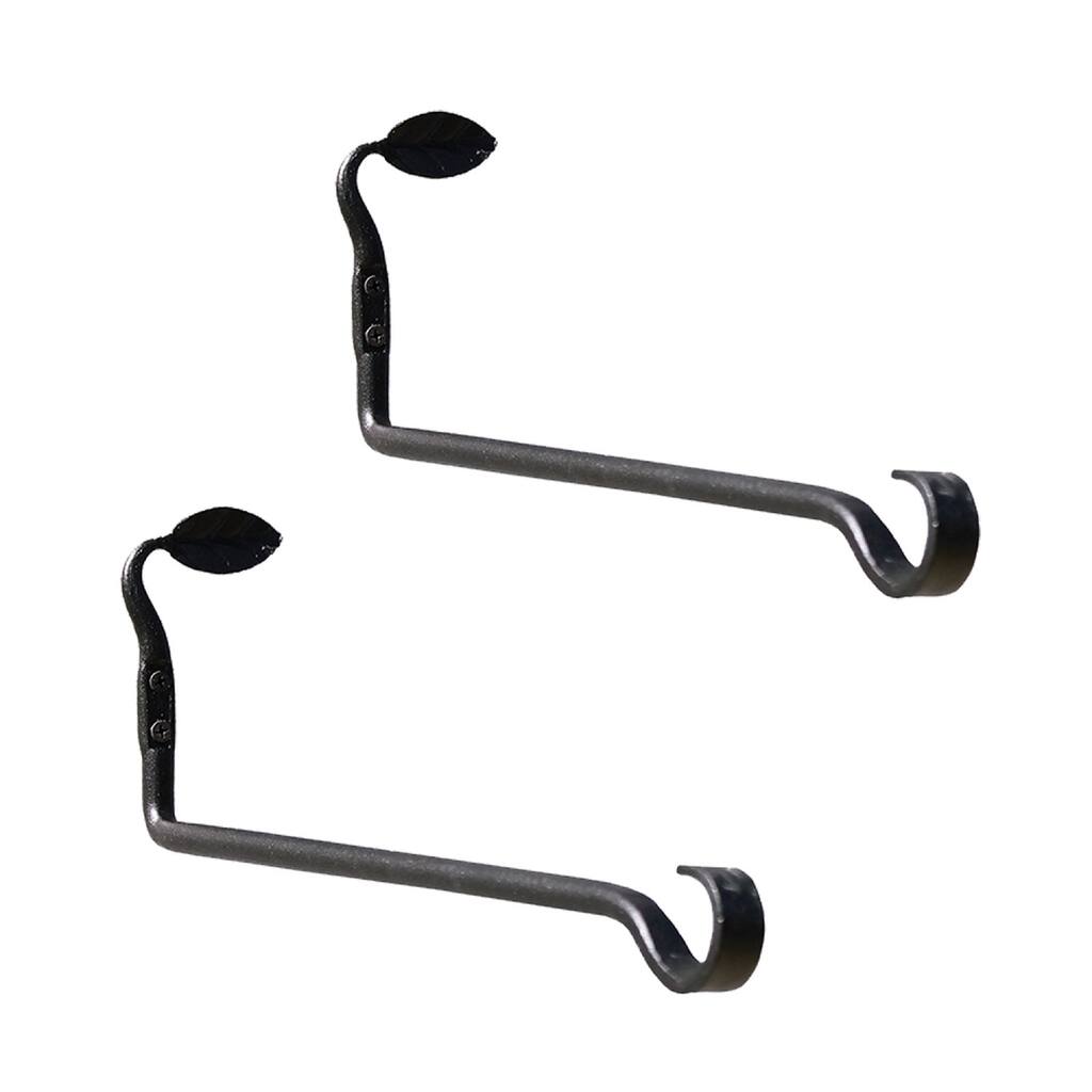 Achla Designs Set of 2 Decorative Straight Leaf Wall Brackets, 5 Inch Tall, Black Powder Coat Finish