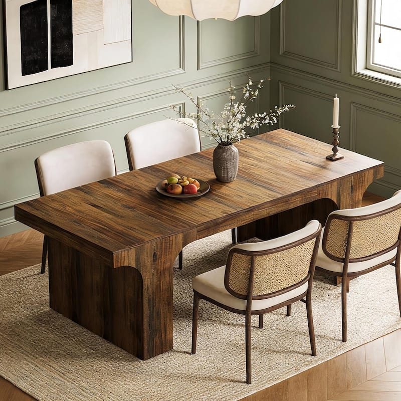 71" Large Wood Dining Table, Rectangular Kitchen Table, Dinner Accent Gathering Table - Brown