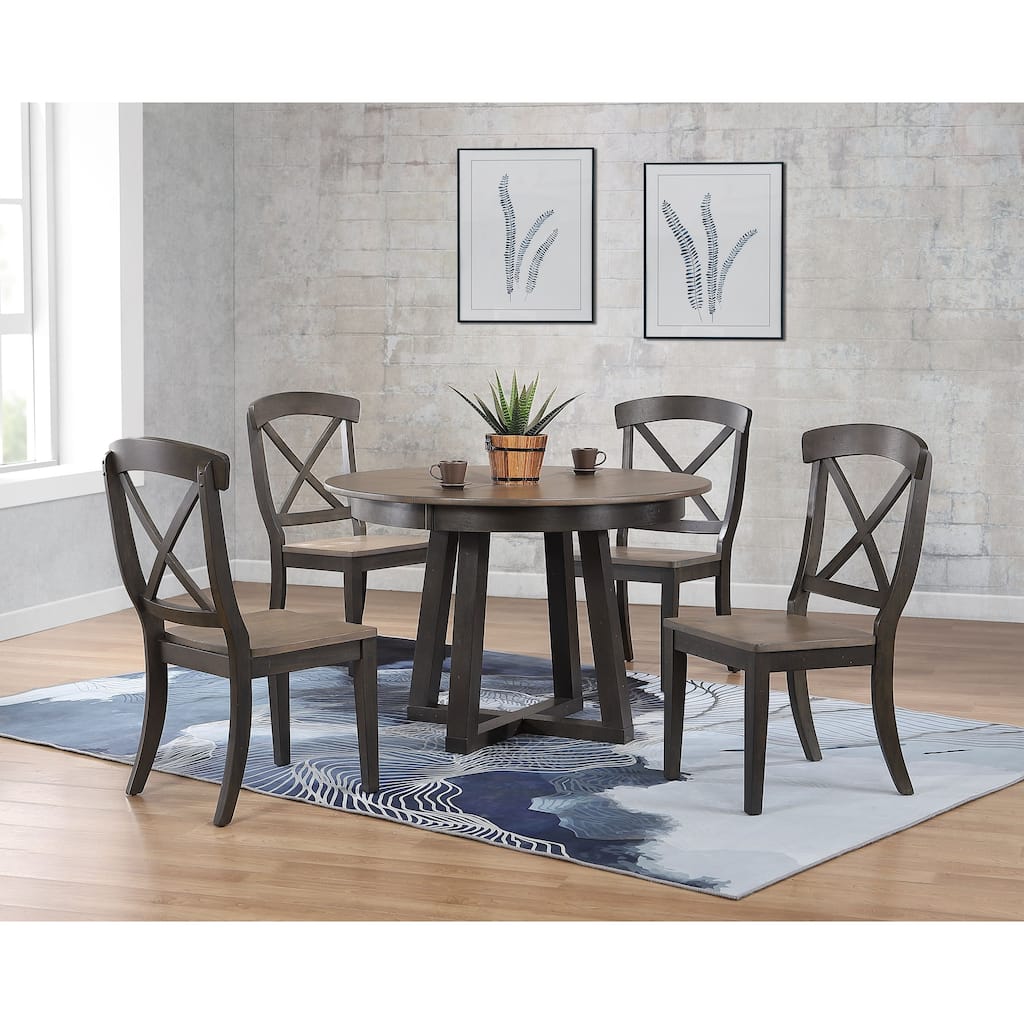 Antiqued Grey Transitional X-Back 5-Piece Cross Dining Set X-Back 5-Piece Cross Pedestal Dining Set