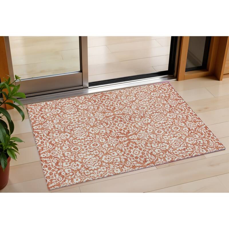 HomeRoots Damask Traditional Rectangle Outdoor Rug - 3' x 5'