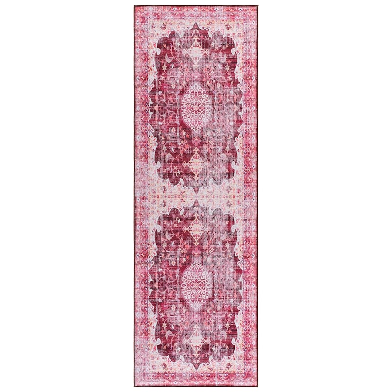 SAFAVIEH Tucson Floor Transitional Rug - 2'6" x 8' Runner - Burgundy/Pink