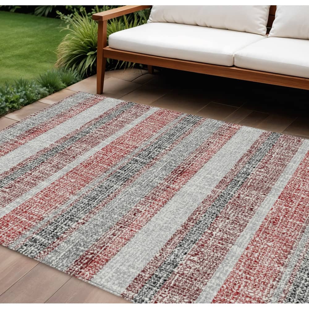 HomeRoots Striped Transitional Rectangle Outdoor Rug