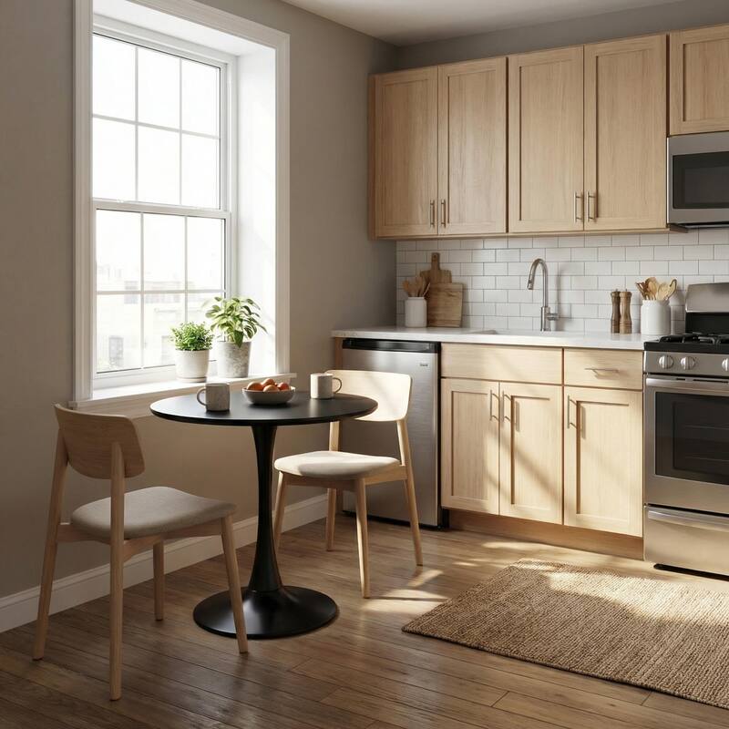 HOMYLIN 24" Black Round Dining Table with Metal Pedestal Base