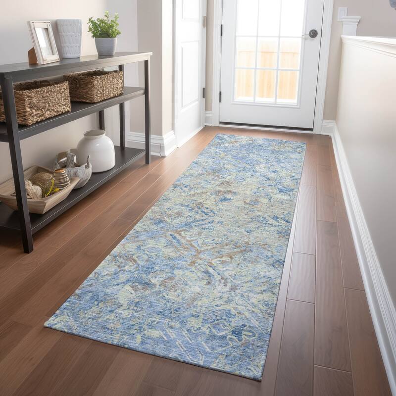 Premium Washable Super Soft Trellis Distressed Mayfield Rug - Sky - 2' 3" x 7' 6" - Runner