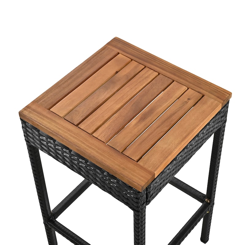 10-Piece Patio Bar Set with Foldable Acacia Wood Table and 8 Cushioned Wicker Stools