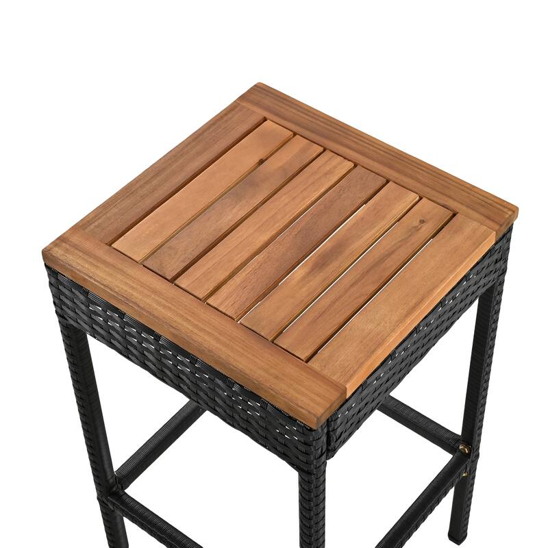 5-Piece Outdoor Acacia Wood Bar Height Table And Four Stools With Cushions