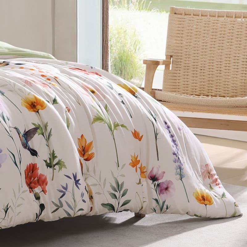 Bebejan Fresh Cut Flowers 200 Thread Count 100% Cotton Sateen 5 Piece Reversible Comforter Set