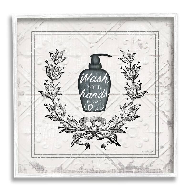 Stupell Wash Your Hands Please Phrase Parisian Soap Bathroom Framed Wall Art - 12 x 12 - White