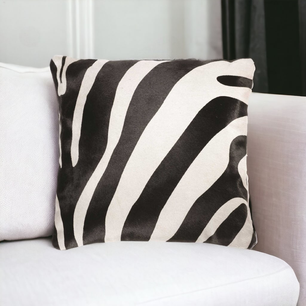 HomeRoots 18" Black and Off White Cowhide Throw Pillow