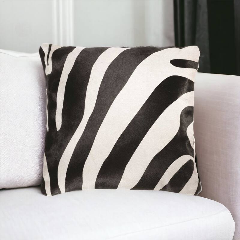 HomeRoots 18" Black and Off White Cowhide Throw Pillow