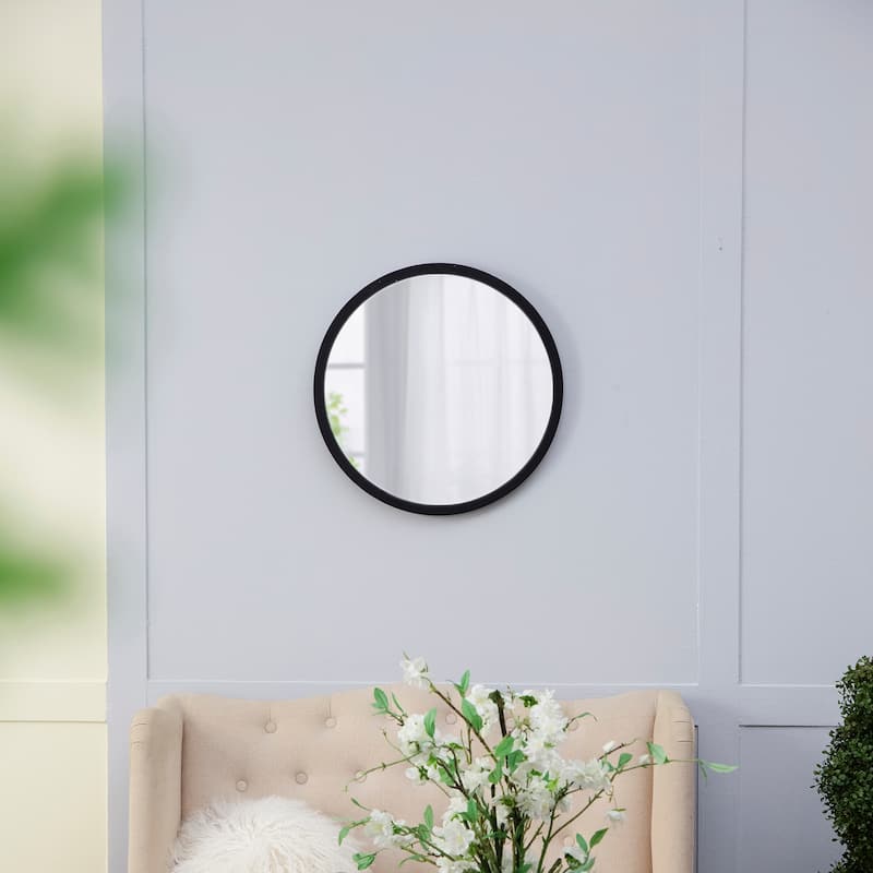 Circle Wall Mirror with Wooden Frame