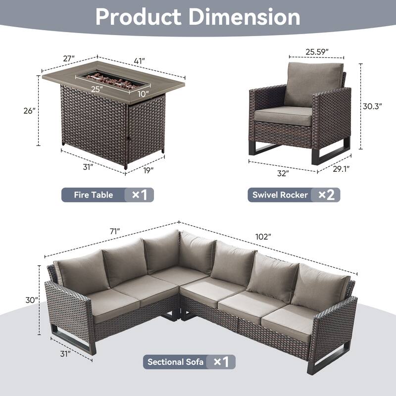 Gymojoy L-Shaped Outdoor Corner Sectional Sofa 6-seats Couch Conversation Set