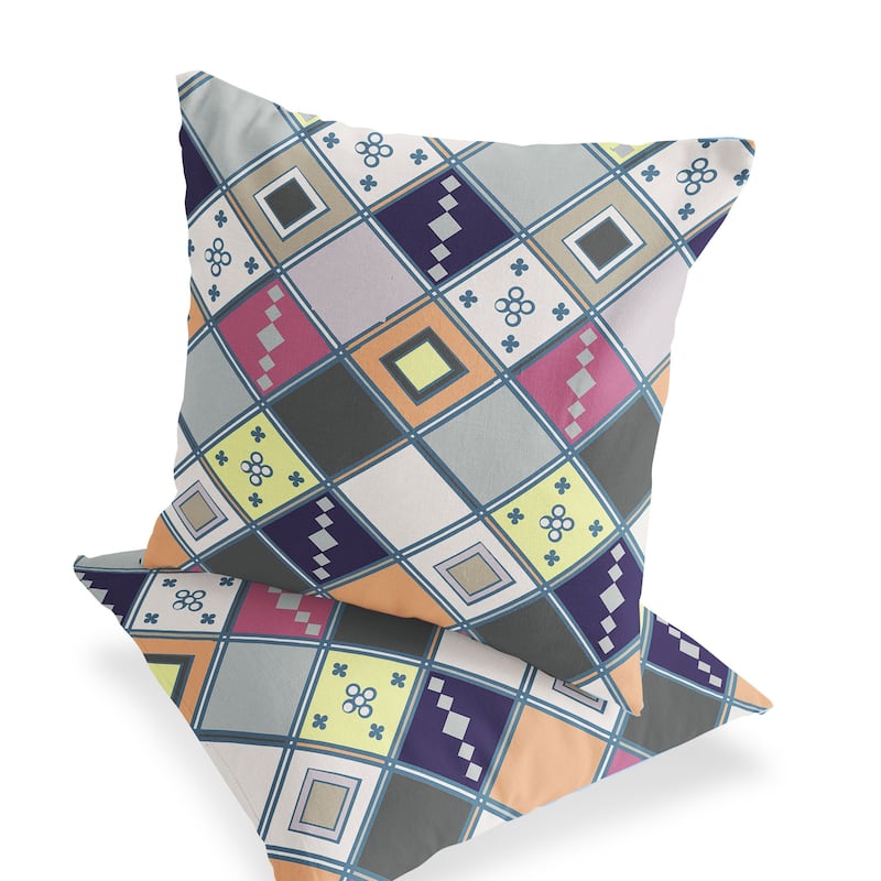 HomeRoots Set of Two 16" X 16" Beige and Pink Blown Seam Diamond Indoor Outdoor Throw Pillow - 16.00' X '16.00' X '5.00