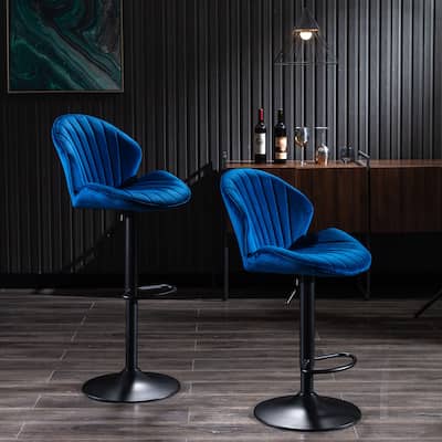 Set of 2 Velvet Upholstered Wing-Back Barstools Kitchen Bar With Adjustable Metal Base Bar Stools Modern Bar Chairs