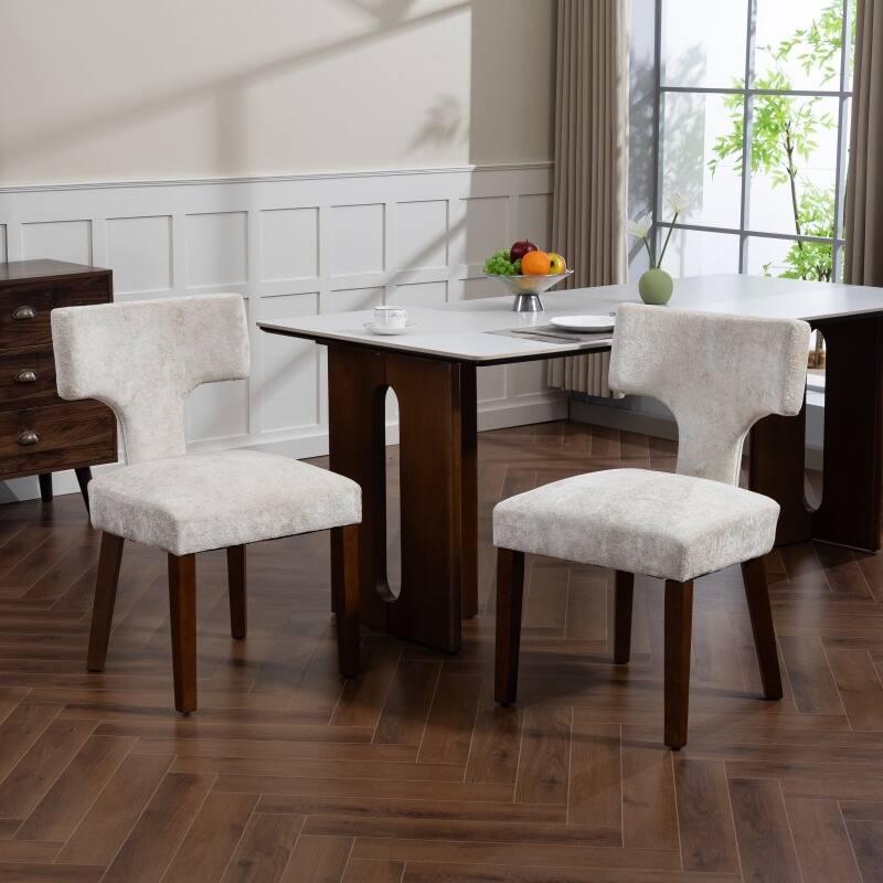 Dining Chairs Set of 2, Farmhouse Chenille Upholstered Accent Chair, Kitchen Chairs with Hardwood Frame - Beige