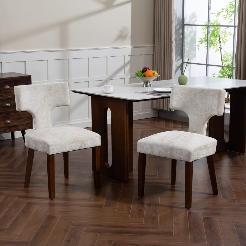 Dining Chairs Set of 2, Farmhouse Chenille Upholstered Accent Chair, Kitchen Chairs with Hardwood Frame