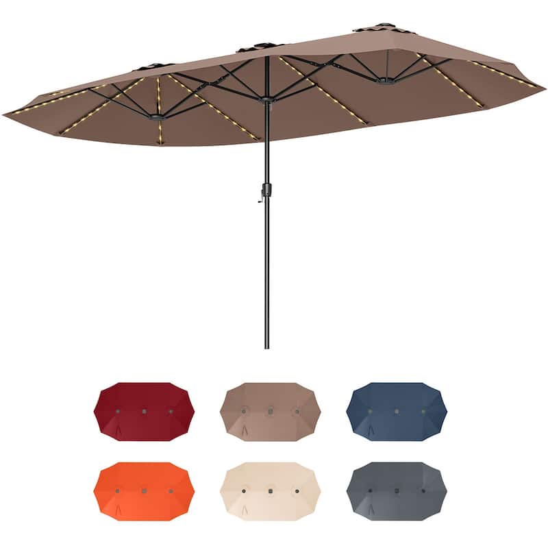 Extra Large 15.5 Feet Double-Sided Patio Umbrella with Solar LED Lights and Crank Outdoor Shade (Umbrella Only)