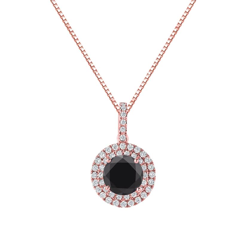 Auriya 2 3/5ctw Round Black Diamond Halo Necklace 14k Gold (H-I, SI1-SI2) - Rose