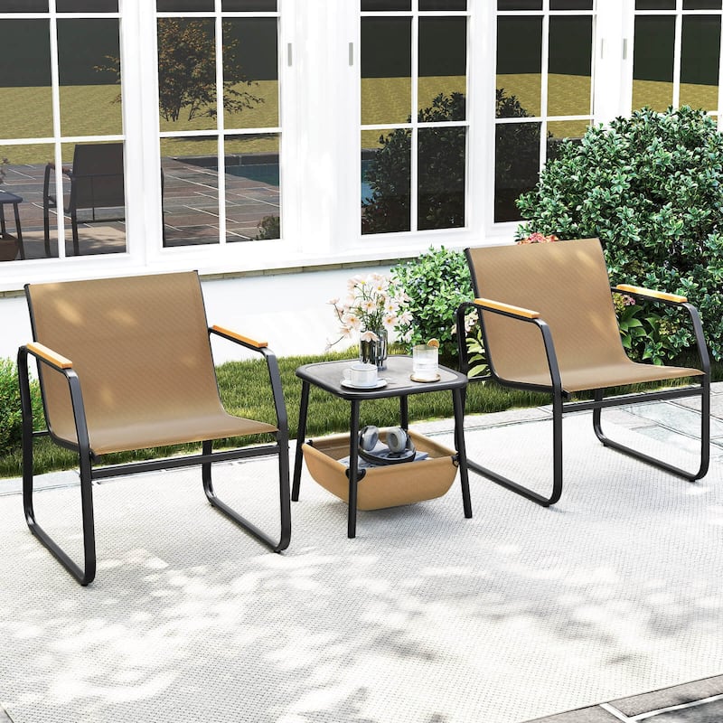 Costway 3 PCS Patio Furniture Set with Breathable Mesh Fabric and - See Details - Black + Brown - See Details