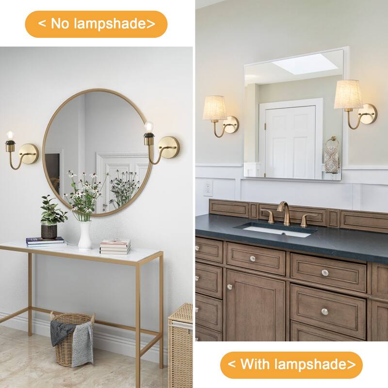 Modern Gold 2-Light Bathroom Vanity Lights, Classic Dimmable Bath Sconce Wall Light - 10.04'' H X 10.78'' W