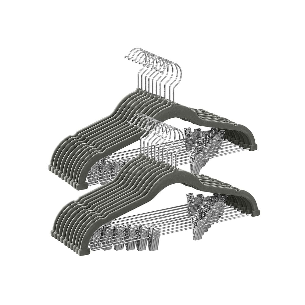 Modern Plastic Non-Slip Velvet Clothes Hangers with 2 Adjustable Clips Suitable for Trousers and Skirts