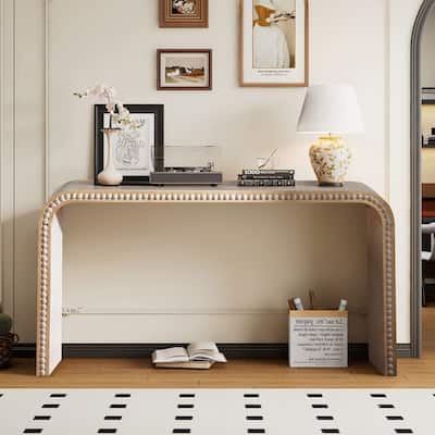 59" Entryway Table, Curved Waterfall-style Table,Console Table with Wood Beads