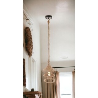 Beige and Black Iron and Rope Ceiling Light Beige and Black Iron and Rope Ceiling Light