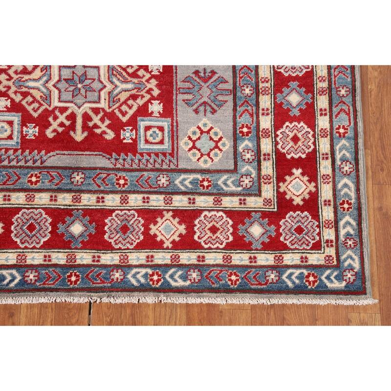 Kazak Oriental Area Rug Hand-Knotted Traditional Grey Wool Carpet - 5'0" x 6'7"
