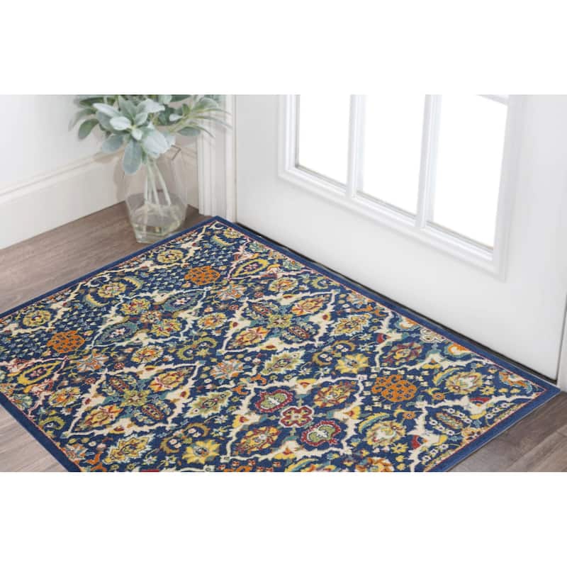 Cidij Power Loomed Floral Traditional Low Pile Durable Area Rug By HomeRoots - 60' X '36' X '0.25 - 60' X '36' X '0.25 - Oxford Blue - Rectangle