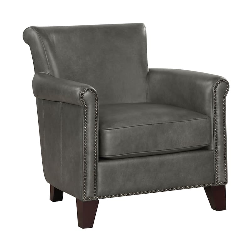 Raya 31.5" Leather Upholstered Accent Chair - Nailhead Trim - Gray (Genuine Leather)