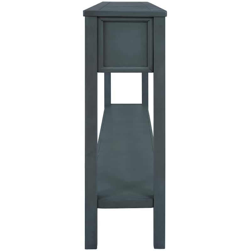 Entryway Console Table with 2 Different Size Drawers, 60" Long Solid Wood Sofa Table, Bottom Shelf and Wide Desktop